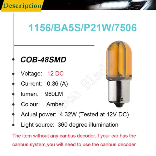 2 x 1156 BA15S P21W Silica LED Car Indicator Turn Signal Light Bulb Amber Yellow - Picture 2 of 6