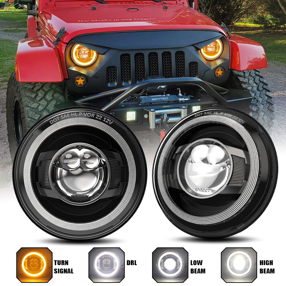 JKラングラーヘッドライト　ZHANOSI TJ CJ LJ LED 2個セット For Jeep Wrangler JK LJ TJ CJ LED Halo Headlight Hi/Lo DRL