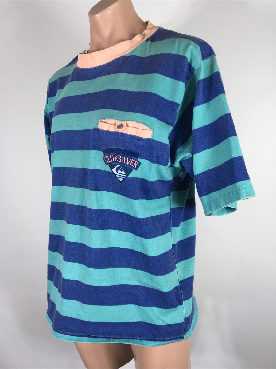 美品◎00s Quiksilverビーチバッグ　オールドサーフ　vintage Vintage Quiksilver Striped Neon Green Blue Peach Large L USA