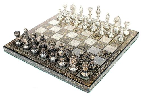 Ensemble d'échecs en laiton 14 pouces fait main sculpté avec boîte de rangement, cadeau d'échecs - Photo 1/8