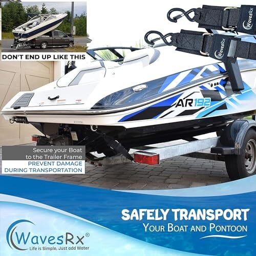 WavesRx Boat & Pontoon Trailer Transom Straps (2PK) 48" Tie Downs