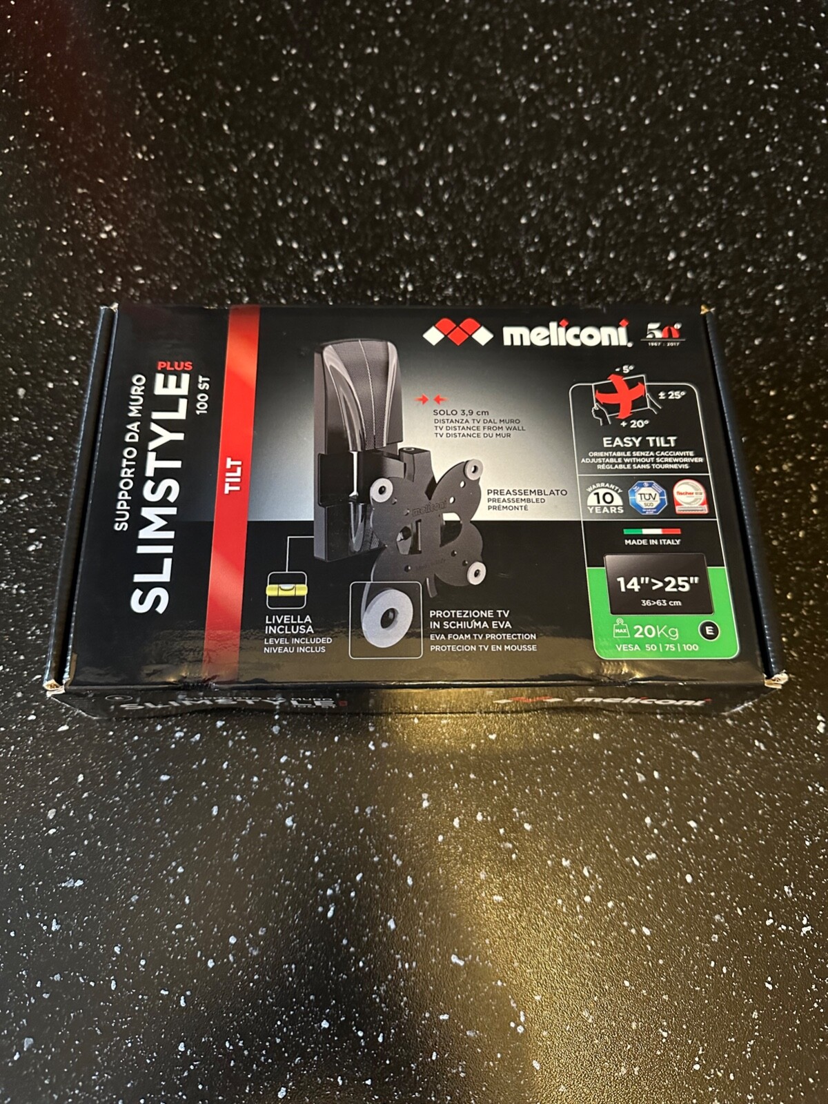 Support mural TV Meliconi Cme ER100 compact pour petit téléviseur LED noir