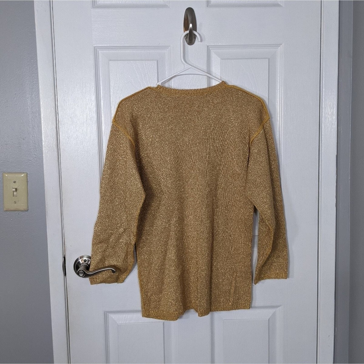 Vintage L'Ultima Designer Gold Metallic Nordstrom Gallery Sweater Size Small View 3