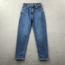 AMERICAN EAGLE Womens Size 00 SHORT Mom Jean Medium Wash Stretch High Rise Jeans