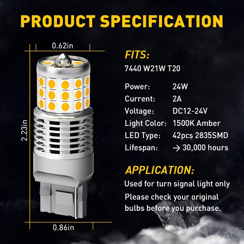 7440 LED Front Turn Signal Light Bulbs Blinker Amber Canbus Anti Hyper Flash 2X - Picture 5 of 12
