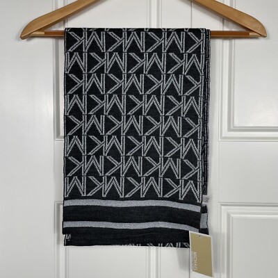 NWT Michael Kors MK Logo Black Metallic Silver Reversible