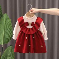 Girls' Knitted Dress Autumn/Winter Dress Red Princess Dress Baby Girl Dress