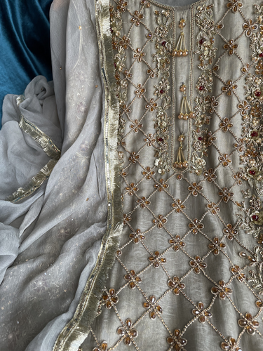 DESI PAKISTANI INDIAN HEAVY BRIDAL PARTY WEAR DRESS HANDMADE EID DIWALI WEDDING - Picture 7 of 7