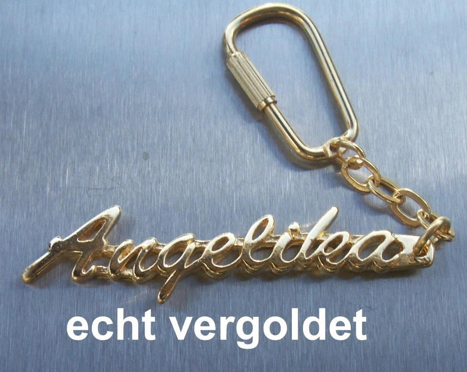 HIERZEGGER EDLER SCHLÜSSELANHÄNGER ANGELIKA ECHT VERGOLDET GOLD NAME KEYCHAIN KEYRING NEU