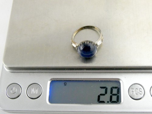 Vintage Clark and Coombs Sterling Silver Blue Star Glass Cabochon Ring Size 4 - Picture 6 of 13