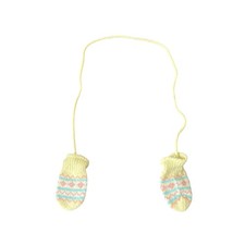 Baby Infant Knit Mittens Pastel Yellow Pink Blue Connected String Gloves Vintage