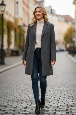 NEXT grey wool mix button front lined overcoat size M 38'' UK 12