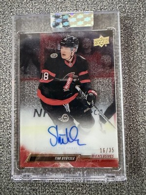 Tim Stützle 2022-23 Upper Deck Clear Cut Hockey Exclusives Auto Card /35 #CC-TS