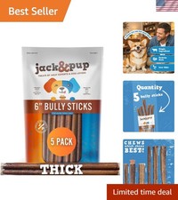 6 Inch Bully Sticks for Dogs 5 Pack Extra Thick Dog Chews Long Lasting, Singl...