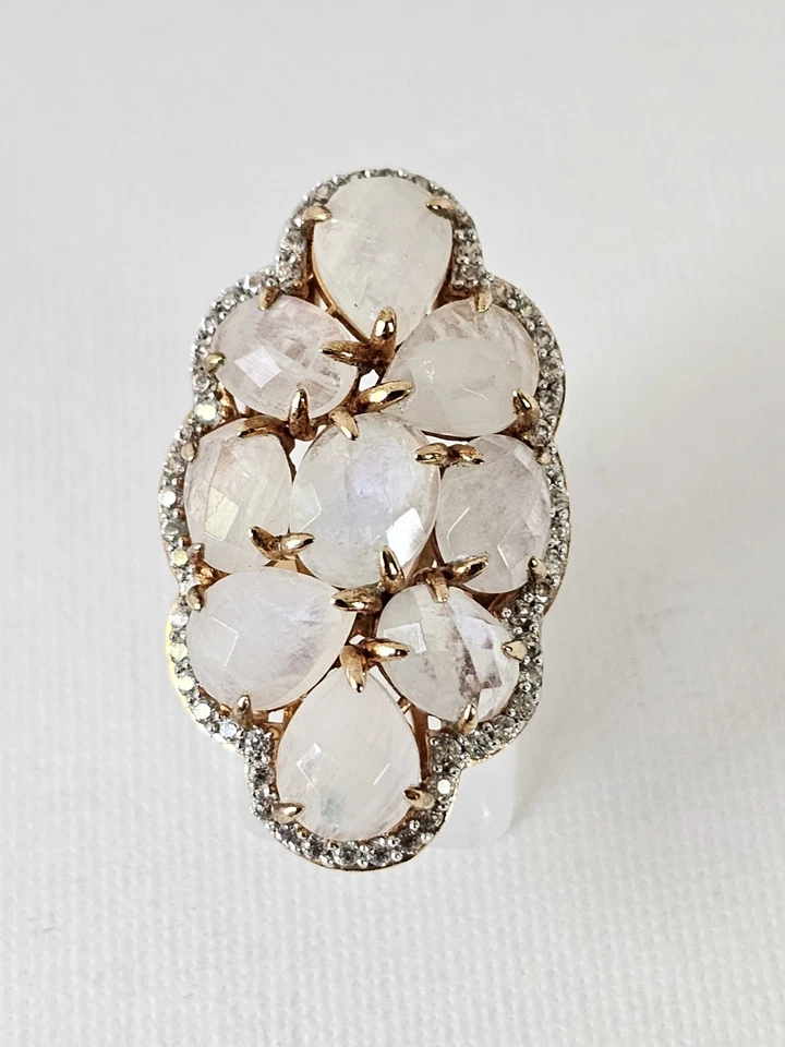 Rarities Carol Brodie Rose Gold Vermeil Rainbow Moonstone & White Zircon Ring - Image 3 of 4