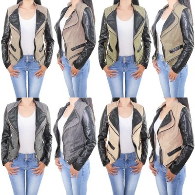 Damen Bikerjacke Kunst Lederjacke Wildleder Look Biker Jacke Übergangsjacke 