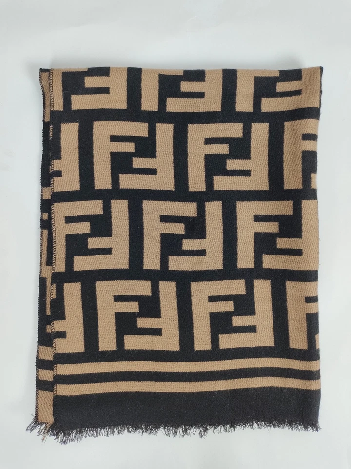 FENDI genuino vintage negro/marrón lana abrigo chal invierno bufanda bufandas Foto 2 de 4