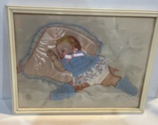 Vintage 1930s/1940s Maud Tousey Fangel Embellished Baby Print Girl in Blue
