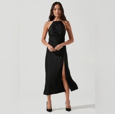 ASTR The Label Size Small Black Halter Satin Ruched Dress