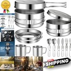 14-Piece Camping Cookware Set, 304 Stainless Steel Pots and Pans with 2 Sets ...