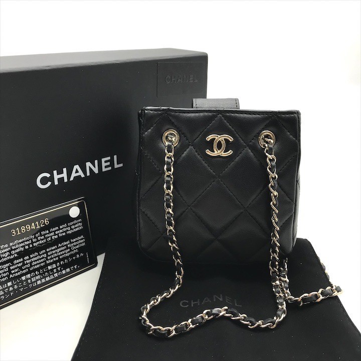 CHANEL Coco Mark Matelass Mini Chain Shoulder Bag Black k270 in excellent condition