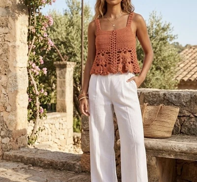 Zara Orange Top Size M L Crochet Sleeveless Peplum £45.99 NEW WITH TAG - Image 1 of 4