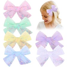 Tulle Hair Bows for Girls, Toddler Bows with Glitter Star Alligator