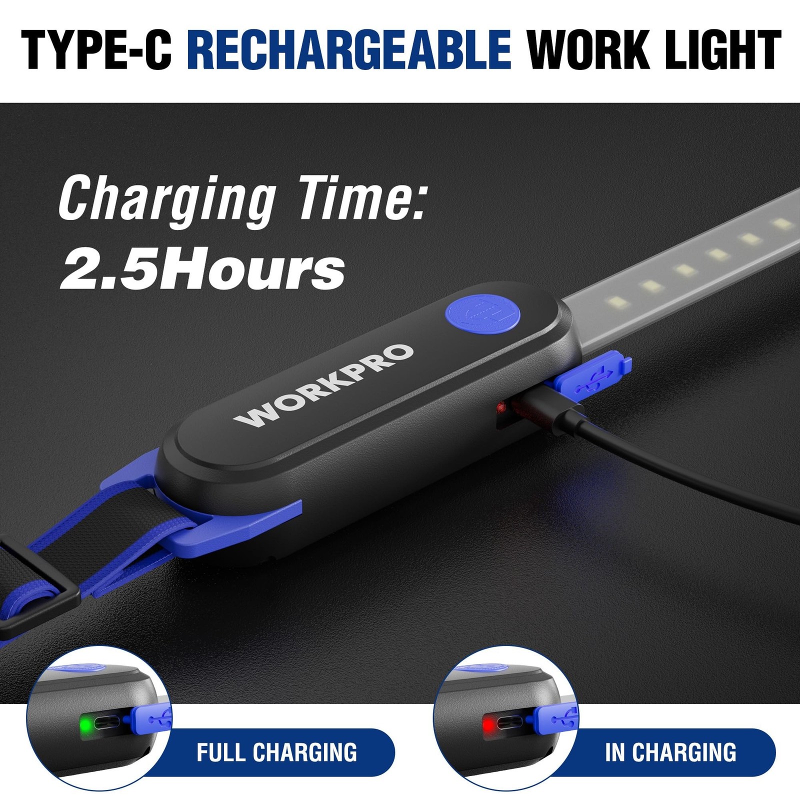 WORKPRO Rechargeable Underhood Work Light, 25inch Long Foldable LED Work Ligh...