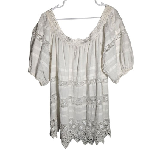 Top túnica Free People White Sounds Of Summer M bohemio encaje bordado playa - Imagen 2 de 7