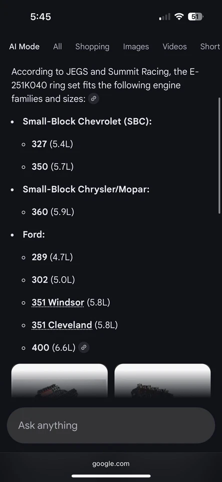 Bloque pequeño sellado Power E251K040 Chevy Ford V8 .040 sobre anillos de pistón 4.040" Foto 3 de 4