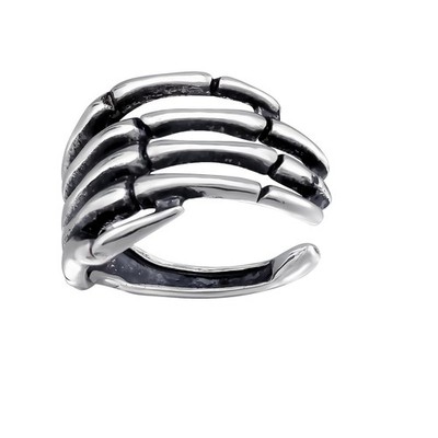 Oxidized 925 Sterling Silver Skeleton Hand Non-Piercing Ear Cuff