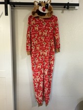 Rudolph the Red-Nosed Reindeer Kids Hooded One Piece Pajamas S 4-6 Zip 3D Nose