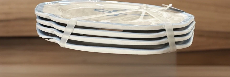 Rachel Ashwell Shabby Chic Melamina Blanco Azul Arcos 8” Platos Laterales Foto 3 de 4