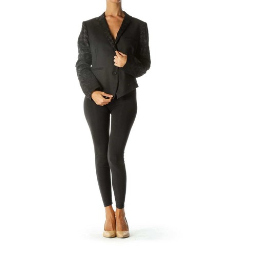 Anne Fontaine Black Blazer Jacket Houndstooth Sleeves Size L - Picture 2 of 5