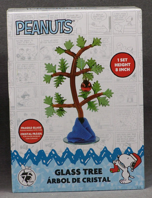 Peanuts 8'' Glass Table Top Christmas Tree with Blue Linus Blanket & One Ornament