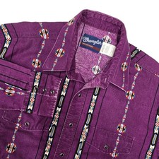 Vtg 90s Wrangler Western Pearl Snap Shirt Mens XLT Purple Aztec Southwest Cotton