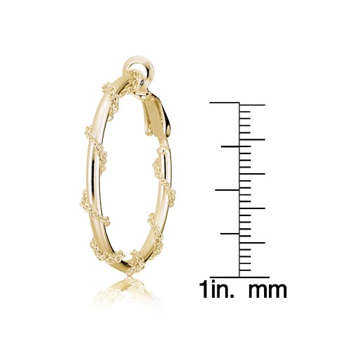 Gold Tone over Sterling Silver Chain Wrap Clip-On Hoop Earrings, 30mm - Picture 4 of 4