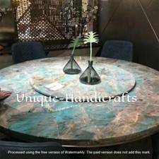 Amazonite Round Coffee Table, Marble Granite Semi Precious Hallway Table Decor