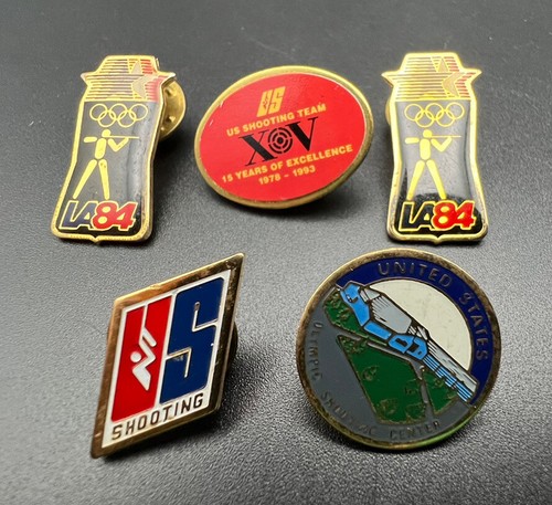 5 UNITED STATES OLYMPIC SHOOTING TEAM LAPEL PINS TRAINING CENTER 1984 K866