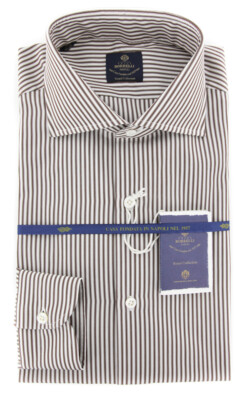 Luigi Borrelli Brown Striped Cotton Shirt - Slim - (LB2113)