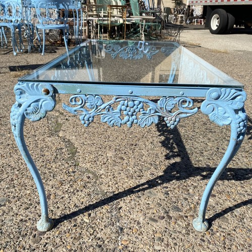 Vintage Molla Victorian Cast Aluminum Metal Glass Top Garden Patio Coffee Table - Picture 6 of 9