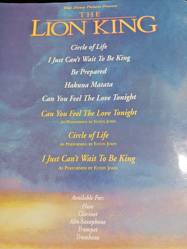 Walt Disney The Lion King Flute Sheet Music Song Book Elton John Tim Rice - Picture 12 of 14