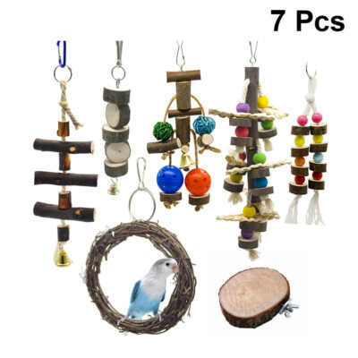 7pcs Funny Wood Block Swing Toy Bird Parrot jouant à soldes la morsure Toy Bird Cage