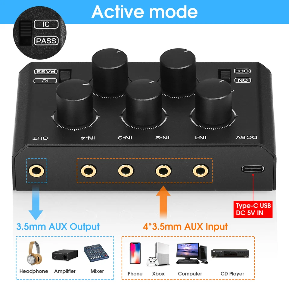 Mini 4 Kanal Audio Mixer für Clubs/Bars Stereo Line Mixer Kopfhörerverstärker - Bild 4 von 4