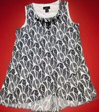 Womens XL sheath dress sleeveless Midnight Velvet jeweled flutter Black White