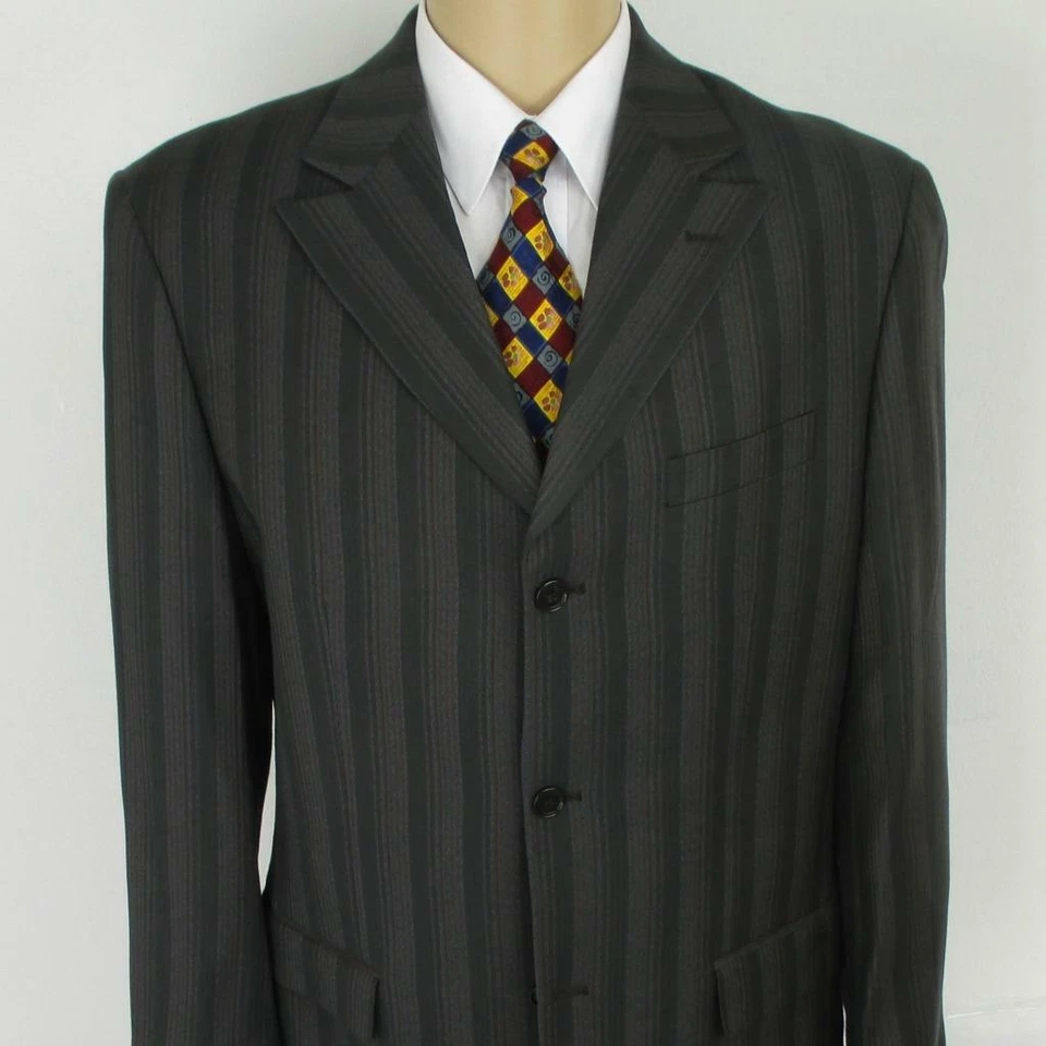 42 L (40 S) Ferrecci Gray Stripe 120's Wool 3 Btn Mens Jacket Sport Coat Blazer
