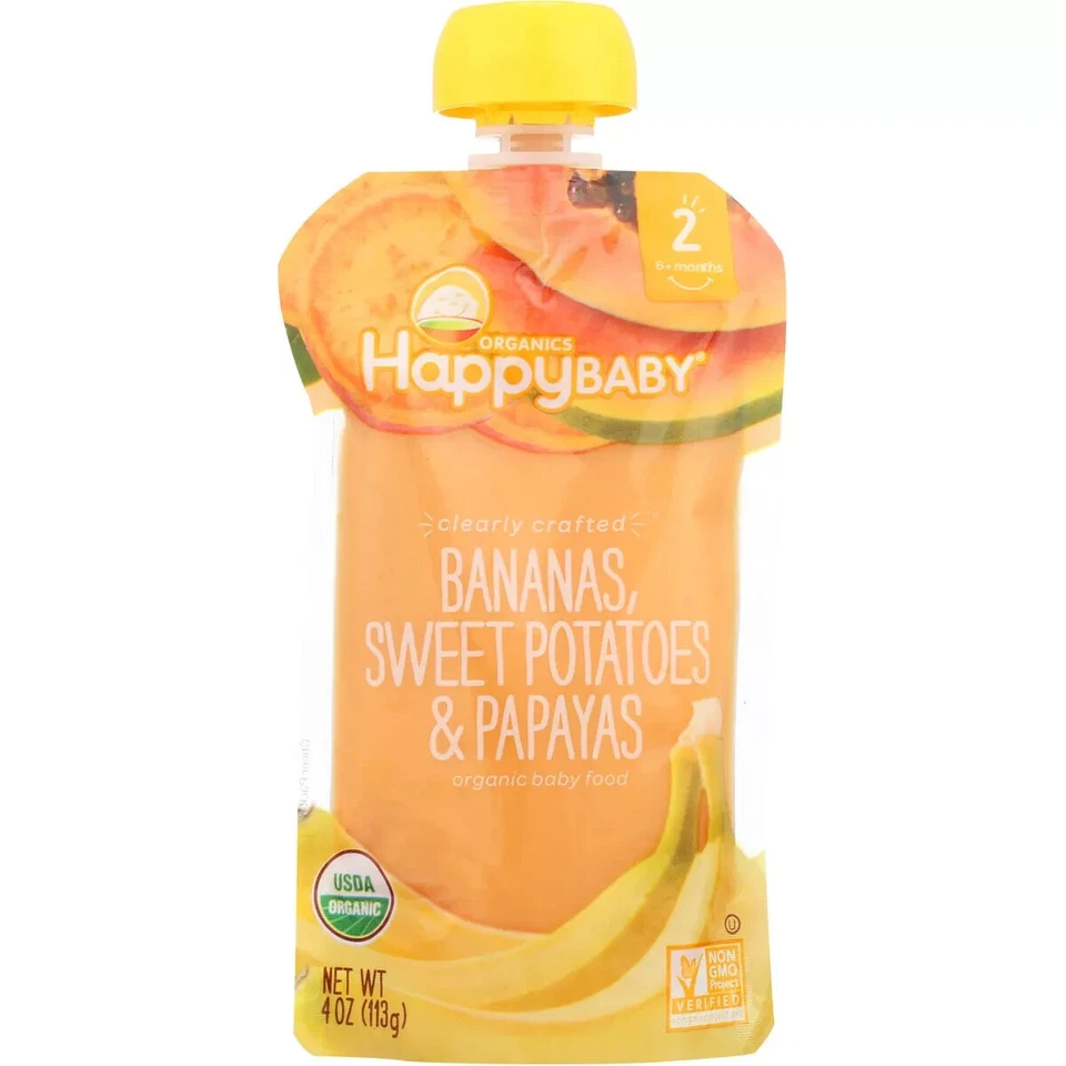 Happy Baby Orgánico C/Plátanos Artesanales Batatas Papayas 4oz 16pk EXP. MAY25 Foto 4 de 4