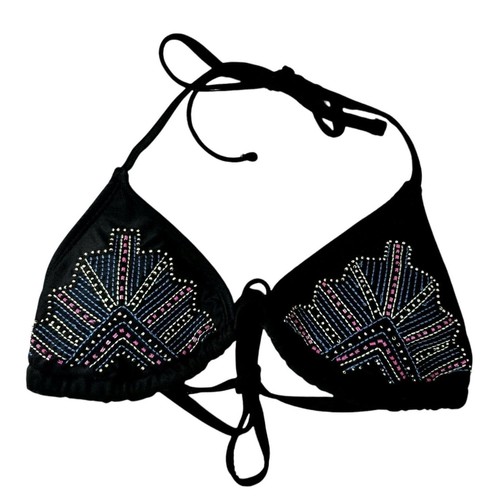 Beaded Triangle Bikini Top Size S Black NEW Swimwear Swim Suit Xhilaration Beach - Picture 6 of 6