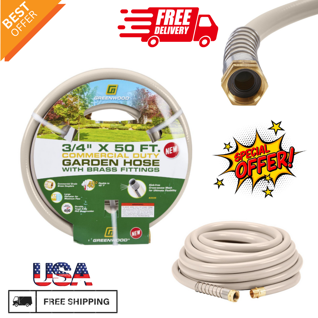 GREENWOOD 50 ft. x 3/4 in. Outdoors Garden Hose Heavy Duty Lawn Free