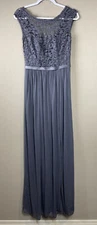 David's Bridal Long Bridesmaid Dress with Lace Bodice pewter, sz 2, F19328